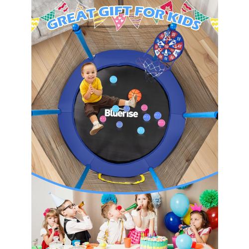 Size 55IN 6FT  Trampoline 55IN 6FT Toddler Trampoline for Kids Indoor Outdoor Play for Kids Trampoline Basketball Hoop Attachment with Enclosure Net Easy to Assemble Outdoor Indoor Trampoline