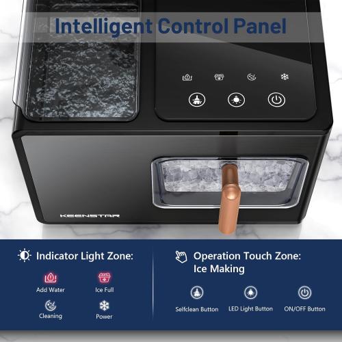 KEENSTAR Nugget Ice Maker Countertop, Large Capacity 40lbs/24H, Pebble Ice Maker with Soft Chewable Ice, Self Cleaning, Smart Touch Screen, Sonic Ice Machine for Home Office Party RV - Black