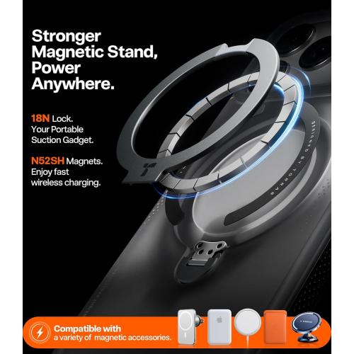 TORRAS Ostand Q3 Air for iPhone 17 Pro Max Case with 360 Magnetic Stand, Fit for MagSafe, Mil-Grade Drop Tested, Camera Control Button, Shockproof Phone Case for iPhone 17 Pro Max 6.9, Shadow Black