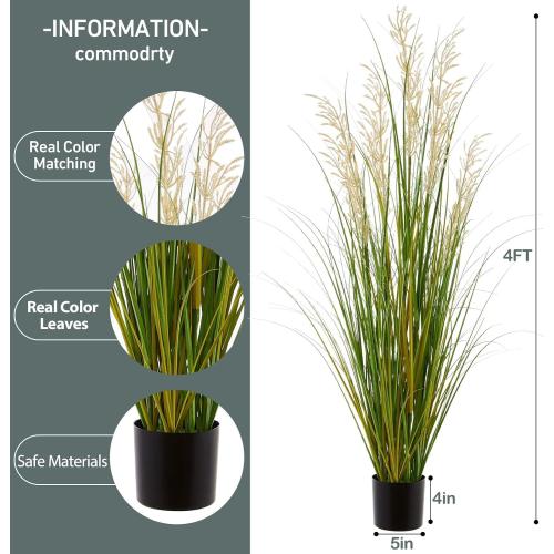 Artificial Plant, 47in Tall Pampas Grass, Faux House Plants in Pot, Indoor Decorative Flowers &Greenery for Home and Office, Ideal Housewarming Gift