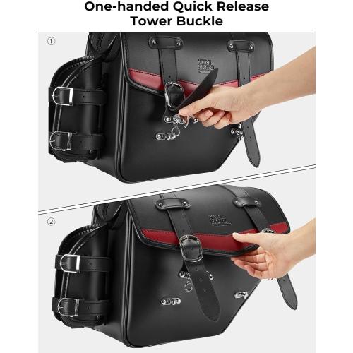 KEMIMOTO Motorcycle Saddle Bags PU Leather Saddlebags Waterproof with Cup Holder 18L Capacity Compatible with Softail Dyna Road King Universal