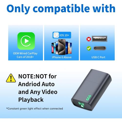 Grey Type C Wireless CarPlay Adapter for Apple iPhone 2025 Upgrade, Converts Factory Wired to Wireless, No Delay, Stable Connection, Mini Apple Carplay Wireless Adapter for iOS 10  and Car from 2018 ,USB/Type C