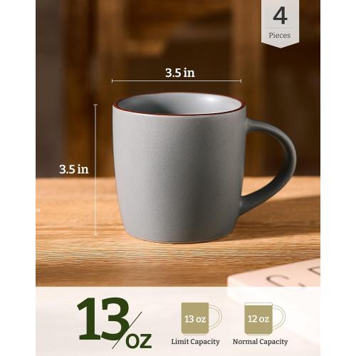 famiware Mercury Coffee Mugs 13 oz, Coffee Mugs Set of 4 with Handle, Cups for Latte, Hot Tea, Cappuccino, Mocha, Cocoa, Dark Grey