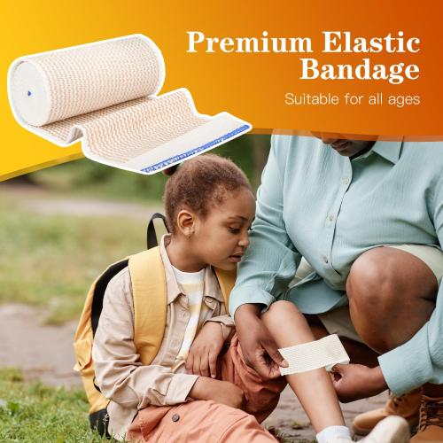 2 Pack 6 Premium Elastic Bandage Wrap, Reusable Hook and Loop Compression Wrap Bandage for Knees, Anks, Wrists, Legs, Body