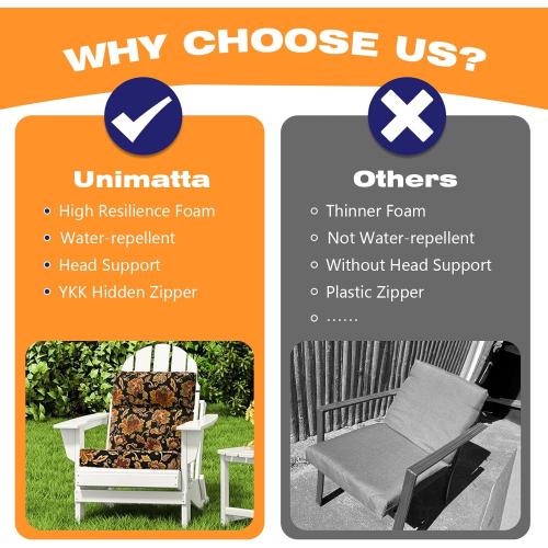Unimatta Outdoor High Back Chair Cushion Seat Pads, 44 x 21 Inch Water-Repellent & Fade-Resistant Patio Furniture Cushions with Ties for Adirondack, Rocking Chairs, Red Yellow Vine Flower