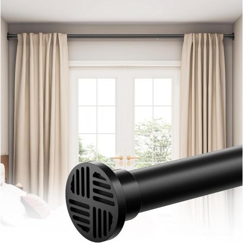 Tension Curtain Rod by EZFurni, 82 to 123 Inch Adjustable, No Drill Curtain Rods for Windows, Heavy Duty Tension Rod for Window Treatment, Room Divider with Blackout Curtains, Renter Friendly, Black