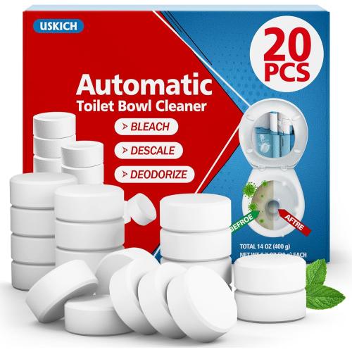 USKICH 20 Pack Toilet Bowl Cleaner Tablets,White Automatic Toilet Tank Cleaners, Long-Lasting Household Toilet Cleaners,Toilet flush Cleaning & Deodorizer