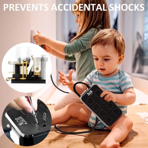 QIYUAN Outdoor Power Strip Weatherproof Waterproof 8 Outlet 3 USB 6FT | Outdoor Extension Cord with Multiple Outlets, Wall Mountable Outlet Extender Heavy Duty 13A for Patio Garden RV Christmas