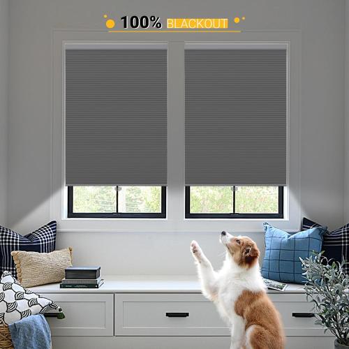 Blackout Cellular Shades Cordless Honeycomb Blinds Fabric Window Shades, 30x64 inch, Cool Silver(Blackout)
