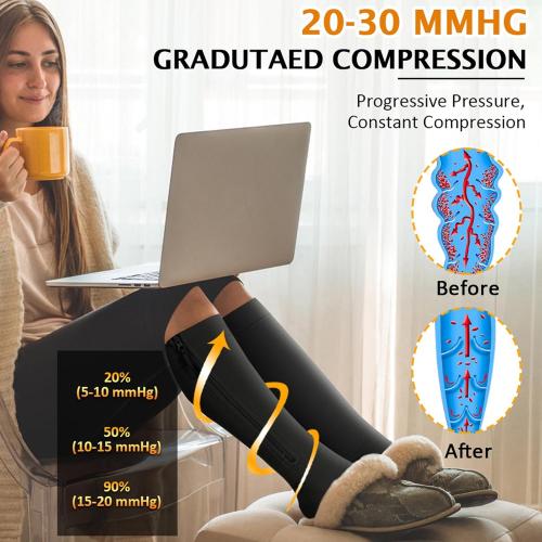 CASMON Zipper Compression Socks for Women & Men, 20-30 mmHg Closed Toe Knee High Support Sock, Medical Zip up Socks for Edema, Varicose Veins, Post-surgery, Swelling, Nurses, Pregnancy (1 Pair)