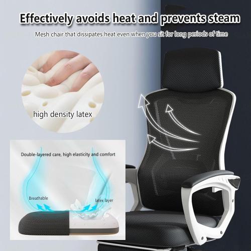 Reclining Office Chair with Footrest Retractable Footrest, with Adjustable Lumbar Support Home Office Chair Breathable Mesh,for Home/Study/Working,Grey