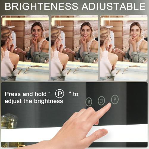 Sucedey 23 x 19 Vanity Mirror with Lights, Large Makeup Mirror with 3 Color Modes & Adjustable Brightness, Detachable 10x Zoom Mirror,Smart Touch Control,Plug in(Tabletop & Wall-Mounted)