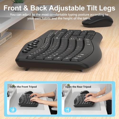 Wireless Keyboard and Mouse Combo, 2.4G Quiet Ergonomic Curved Keys(Black)