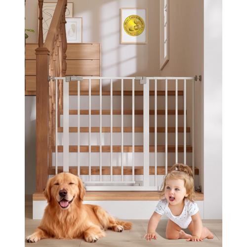 InnoTruth 29.5–40.75 Baby Gate for Stairs, 30 Tall Dog Gates for Doorways & Hallways, Safety Gate for Kids & Pets, Pressure-Mounted Walk-Through with Dual Lock & 2-Way Swing, White