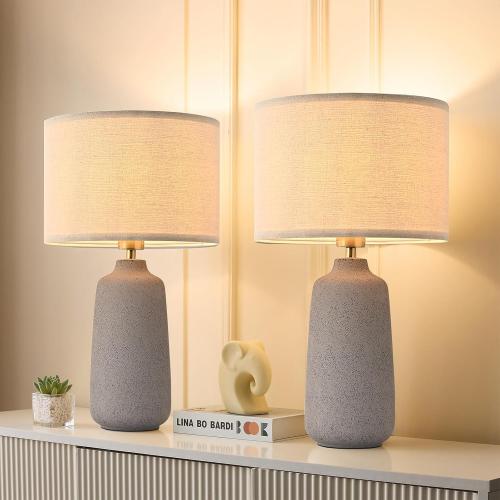 BrightWe Earth Brown Ceramic Table Lamp Set of 2 Tall 22in Lamps for Living Room End Table Bedroom Farmhouse Rustic Lamp Set Bedside Nightstand Lamps Set of Two Side Table Lamps, 22IN
