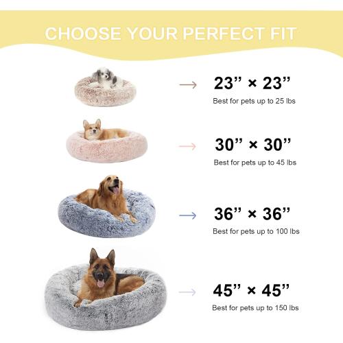 Bedfolks Calming Donut Dog Bed, 36 Inches Round Fluffy for Large Dogs, Anti-Anxiety Plush, Machine Washable (Brown, Large)