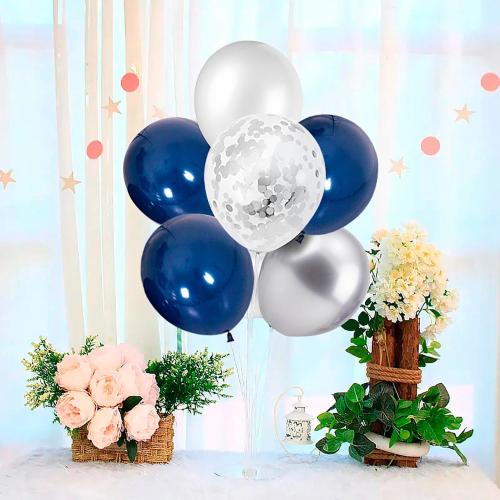 ZJDHPTY 6 Set Balloon Stand with Blue and Silver Balloons Centerpiece Table Decorations Birthday Graduation Bridal Shower Wedding Anniversary Father's Day Retirement New Years Decorations 2026