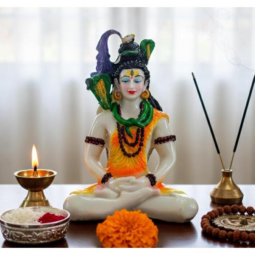Esplanade Resin Shiva Shiv Adiyogi Natraj Idol Murti Figurine for Pooja at Home and mandir - 9 Inches - Multi