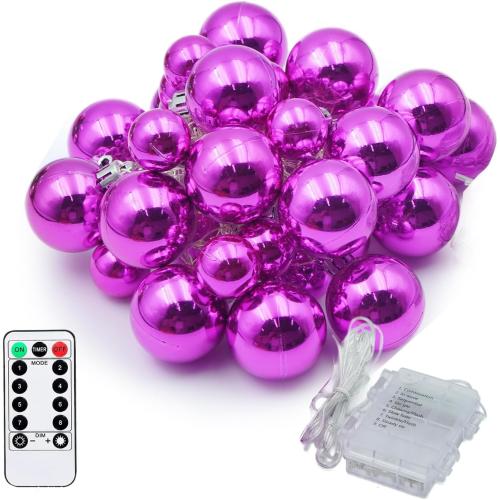 33ct Christmas Ball Ornaments with Lights, Christmas Decorations 8.2 Ft 100 LEDs Globe Ball Lights Outdoor Indoor for Tree urn Filler Flower Nursery Party Garden Yard Gazebo Wedding Decor(Pink)