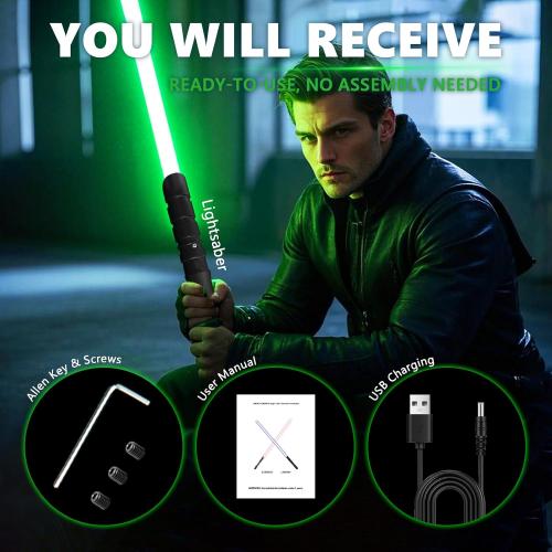 Lightsaber Black hilt Series,Jedi Sith Classic Led Light Saber Aluminum Hilt,Smooth Swing,Blaster,Locking Types,Support Realistic Dueling Battle(38.2inch-Green)