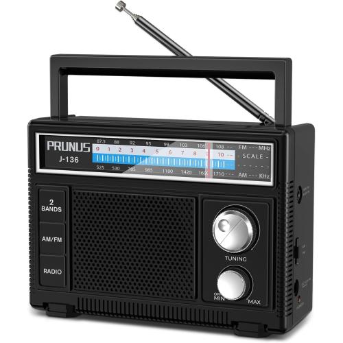 PRUNUS J-136 Portable AM FM Radio with Best Reception,D Battery Operated or Plug in Wall, Transistor Radio,Loud Speaker Support AUX in and Micphone in, Small Radios Portable AM FM, No