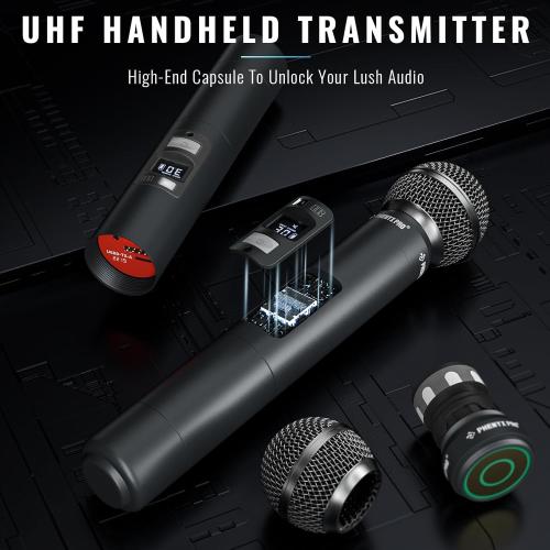 Phenyx Pro Professional Wireless Microphone, UHF Dynamic Mic, Metal Cordless Mic, Handheld Microphone for PTU-71/PTU-7000/PTU-6000 with Selectable Frequencies (PWH-7)