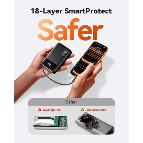 INIU 45W Portable Charger, Smallest 20000mAh Power Bank with Build in USB-C Cable, Fast Charging USB C in&Out Battery Pack, Travel Phone Charger for iPhone 17 16 15 Air Samsung S25 S24 Google iPad etc