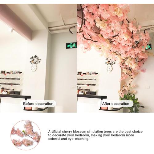 Artificial Cherry Blossom Trees - Fake Flower Background Walls with Simulated Branch and Rattan Design - for Indoor Ceiling Air Conditioning Pipe Ornamental(Pink)