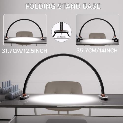 Half Moon Light for Nail Desk, Black Nail Tech Desk Lamp with Stepless Dimming, 3 Color Temperature, for Manicure, Tattoos, Eyebrows, Beauty