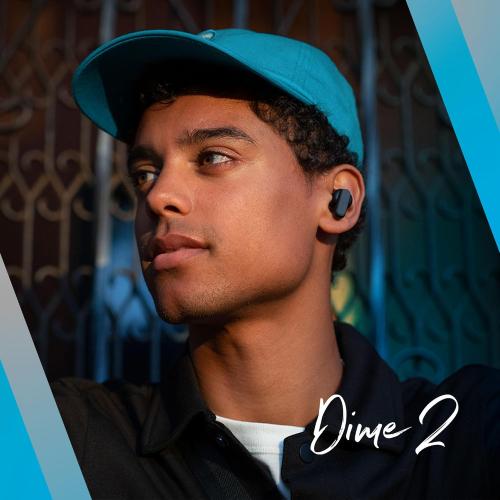 Skullcandy Dime 2 Wireless Earbuds, Bluetooth Headphones, Noise Isolating Fit, Up to 12 Hours Battery, Microphone for iPhone Android, Easy Carry with Integrated Lanyard - Light Grey/Blue