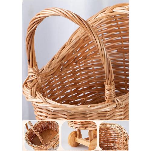 Woven Rattan Stroller Shaped Flower Basket, Vintage Wicker Baby Carriage Planter for Floral Arrangements, Baby Shower Wedding Party Decor Centerpieces for Tables, Floral Rustic Home Decor (Small)