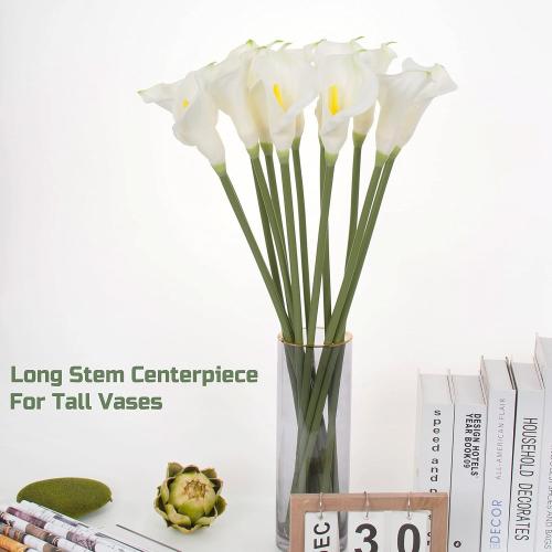 cn-Knight 10pcs Calla Lilies Artificial Flower,26'' Long Stem Artificial Calla Lily Flowers,Realistic Arum Lilies for Wedding Bridal Bouquet Home Decor Centerpiece,White