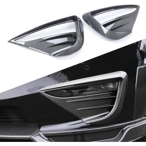 yhcdsea for 2020-2024 Tesla Model Y Front Fog Light Cover Trim Eyebrow Frame Decorative Accessories (Glossy Carbon Fiber Pattern)