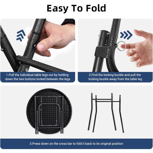 Byliable Cocktail Table 28in High Top Round Folding Indoor Outdoor, Plastic Bar Height Foldable Bistro Tall Table for Party, Patio, Dining Room, Kitchen, Events, Removable Locking Legs, Black