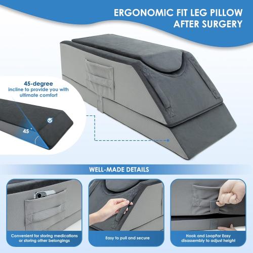 Kehangte Leg Elevation Pillows for After Surgery,4-Height Adjustable Leg Elevating Pillow,Knee Surgery Recovery Equipment,Improving Blood Circulation,Ankle/Foot Surgery Swelling, Washable Cover