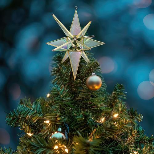 7 Inch Moravian Star Christmas Tree Topper Moravian Stained Glass Star Ornament Iridescent Christmas Tree Decoration Colorful Window Hanging Decoration Church Gift(White)