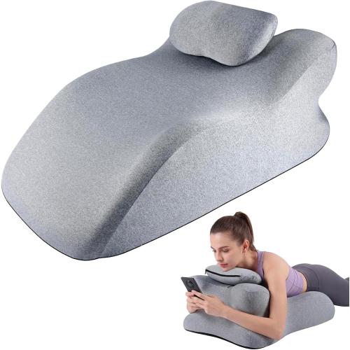 Ergonomic Contoured Support Pillow, Angle Wedge Memory Foam Pillow, Multi-Functional Neck Back Waist Pillow for Bed Sleeping & Reading, with Removable Pillowcase Light Gray