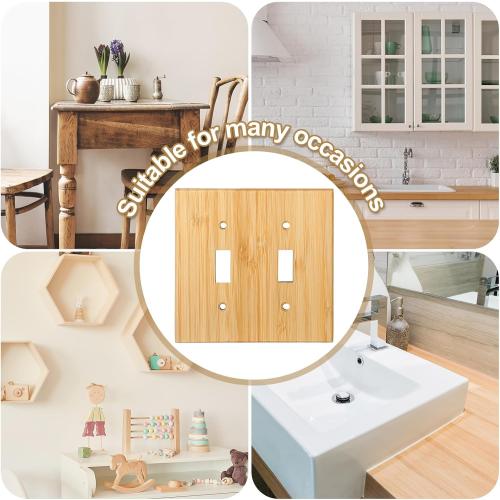 Pinkunn 10 Pcs Wood Light Switch Outlet Covers,Light Oak,Double Toggle