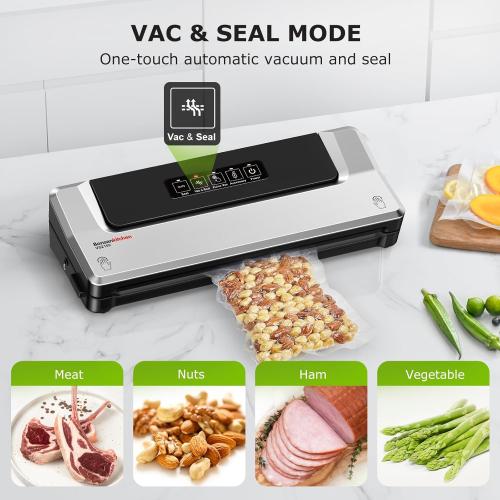 Bonsenkitchen Vacuum Sealer Machine with 40 Bags | Compact Food Sealer for Kitchen Storage & Meal Prep | Multiple Modes​​ | External Vacuum System, Silver​​