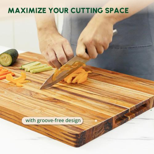 BEEFURNI Teak Wood Cutting Board without Juice Groove (L, 22x16x1.25), Large Wooden Cutting Boards for Kitchen, Chopping Board Wood, Butcher Block, Charcuterie Board, Gift Box Included