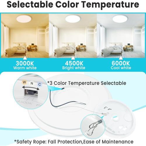libtit Large LED Ceiling Light 16.5Inch, 4200LM 36W Bright Flush Mount Lights for Ceiling, 3000K/4500K/6000K White Surface Mount Lighting Fixture for Bedroom Kitchen Livingroom Shops