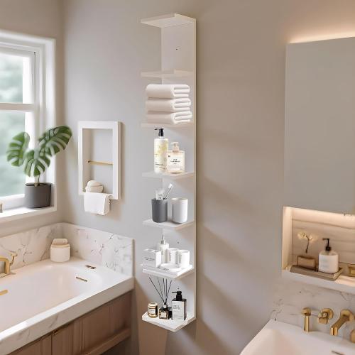FURAOMEILI 7 Tier Wall Shelf Unit,Vertical Column Floating Storage Home Decor Organizer,White Lack Wall Shelf for Bedroom,Living Room,Office Decor(1 Pack)