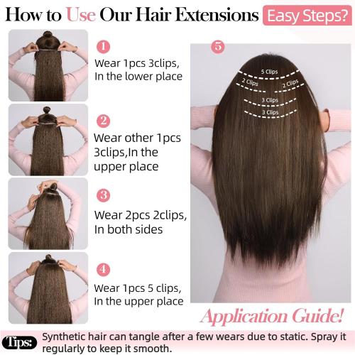 Natural Black Hair Extension Clips 26 Inch Long Invisible Straight Thick Synthetic Clip in Extensions Ins 5PCS Easy Installation Fake Soft Hairpieces for Women Weddings Party Daily Use 8.1 Oz