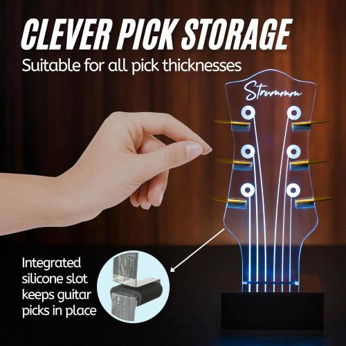 Color Changing Light Up Guitar Pick Holder. Authentic Classic Guitar Headstock Design Lamp with 7 Colors, USB Power, Holds 6 Picks, Great Guitar Gift for Men, Musicians & Guitarists (Classic)