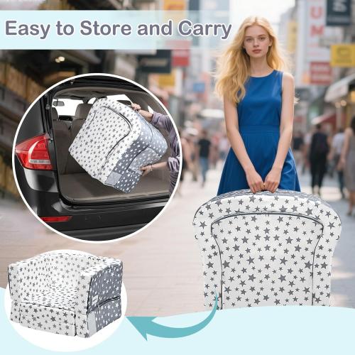 Toddler Travel Bed, Portable Toddler Bed & Chair 2-in-1 – Convertible Travel Crib with Storage Pockets, Built-waterproof Oxford Cloth, Easy,Washable Covers,Soft Dutch Velvet (Stars Pattern)