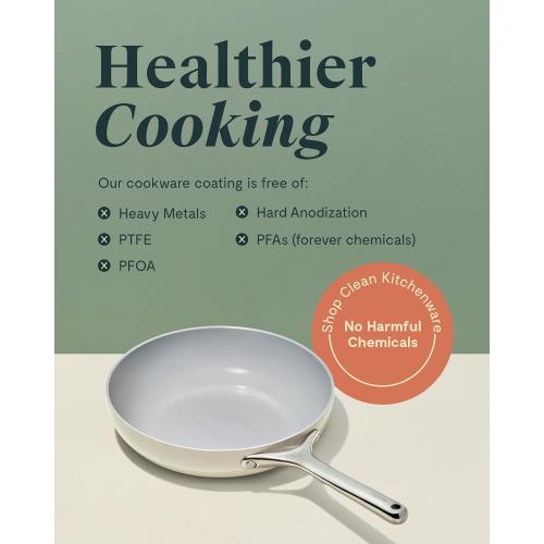 Caraway Nonstick Ceramic Mini Fry Pan (1.05 qt, 8) - Non Toxic, PTFE & PFOA Free - Oven Safe & Compatible with All Stovetops (Gas, Electric & Induction) - Cream