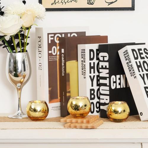 Homemory 24 Pcs Gold Votive Candle Holders, Round Mercury Glass Candle Holder, Tealight Candle Holders for Table Centerpieces, Baby Shower,Anniversary, Wedding, Home Decor, Halloween, Christmas