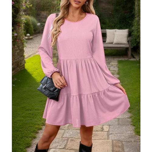 Size XL...Women's Casual Long Sleeve Midi Dress Ruffle Flowy Pleated Tiered Swing A-Line Crewneck Vintage 2025 Fall Winter Dresses