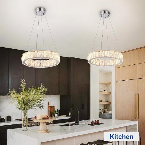 Depuley Modern LED Crystal Chandeliers: 15.7 Ring Chandelier Hanging Crystal Ceiling Light Fixture - 24W Adjustable Height Pendant Light for Living Room Dining Room Bedroom Foyer ‼️unused‼️