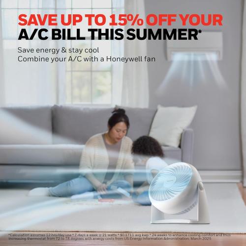 Honeywell HT-904 TurboForce Tabletop Air Circulator Fan, Small, White – Quiet Personal Fan for Home or Office, 3 Speeds and 90 Degree Pivoting Head